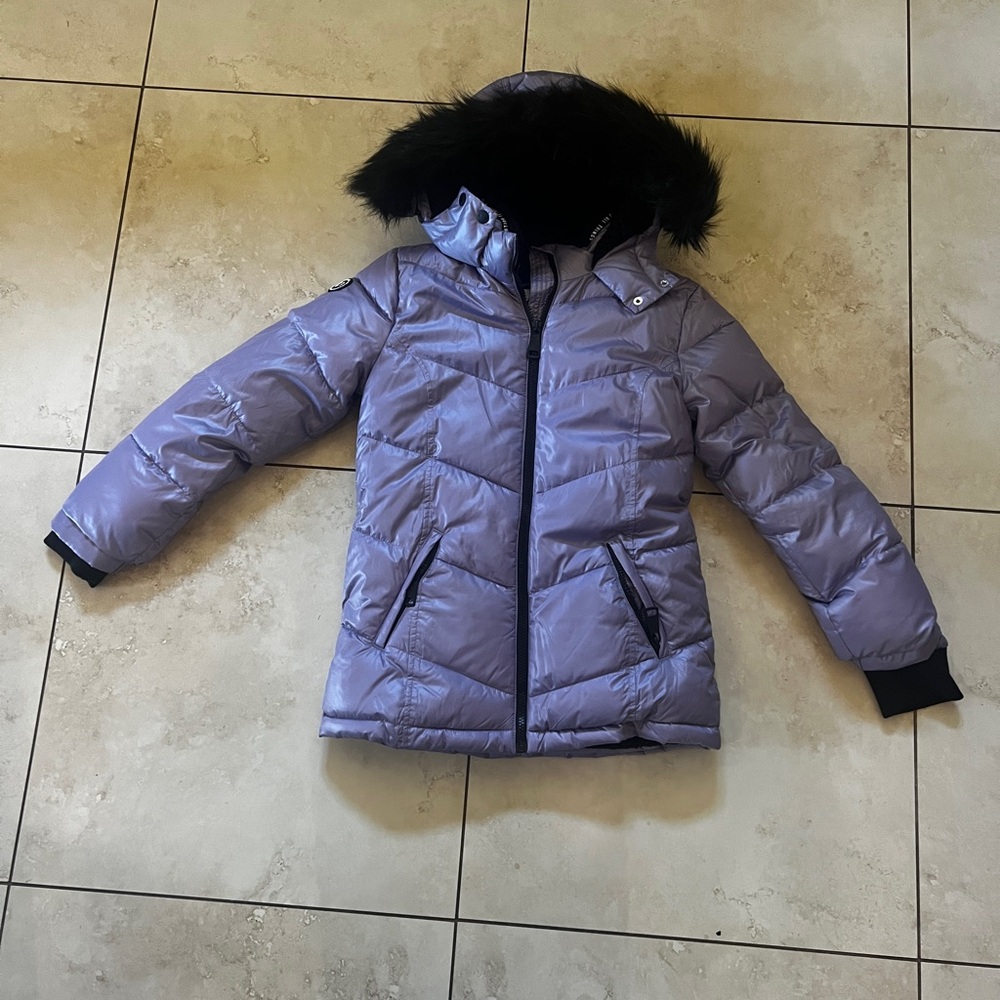 Justice Purple Puffer Jacket with Black Accents
